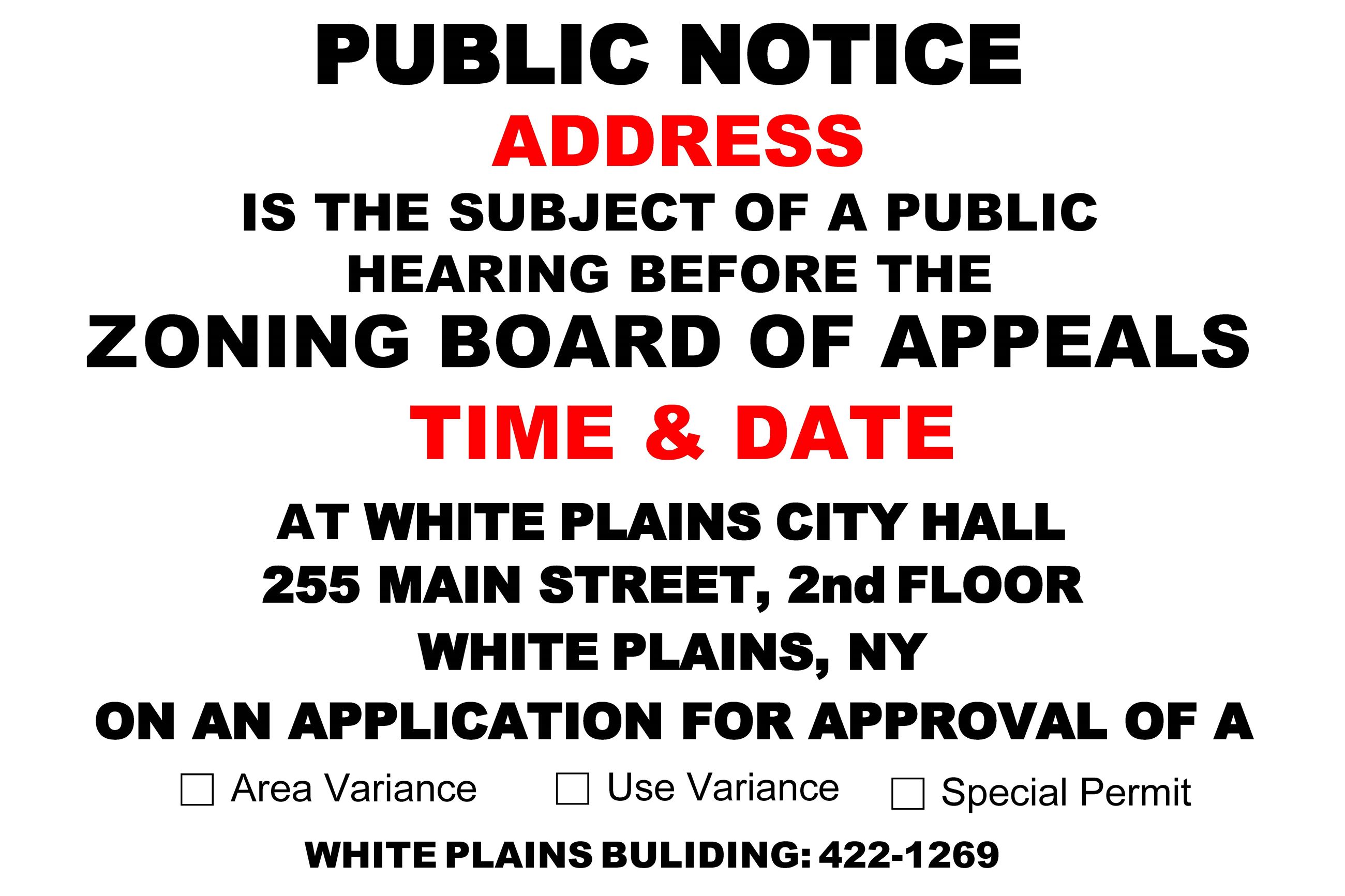 Zoning Board of Appeals PUBLIC NOTICE Fillable Sign